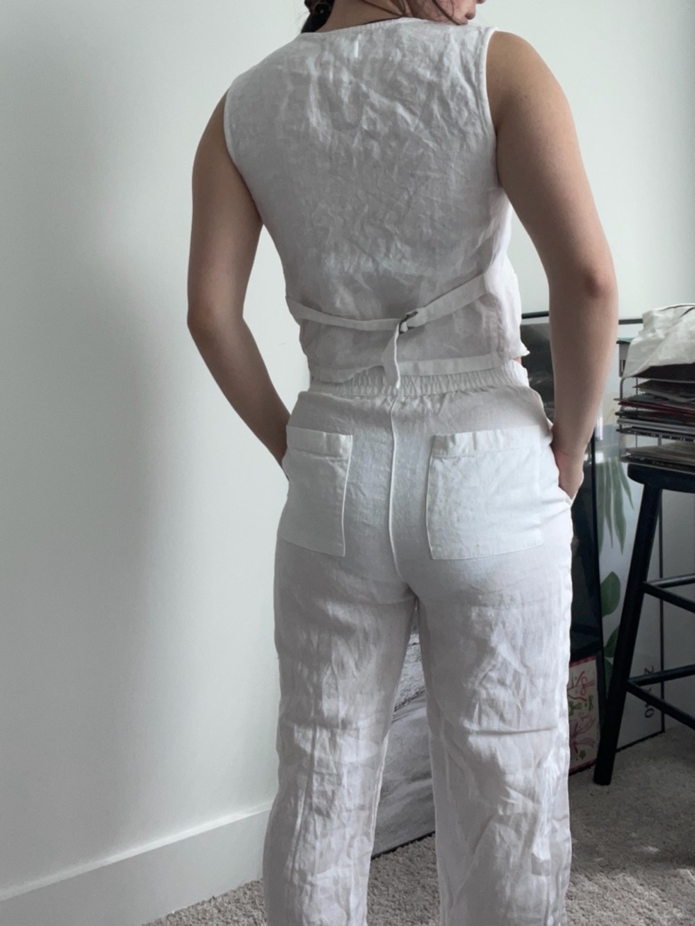 Women’s White Linen Blend Vest and High-Rise Pants Set Size Small - Picture 5 of 16